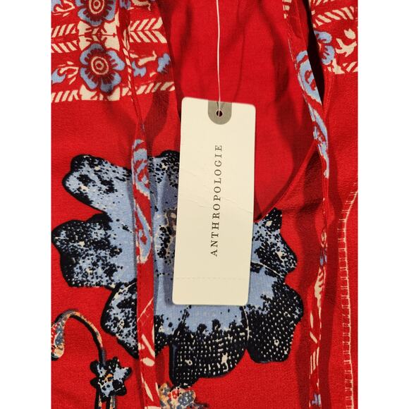 Anthropologie Vanessa Virginia Dress Size 0 Red Boho 100% Silk Isabelle Floral - Picture 4 of 12